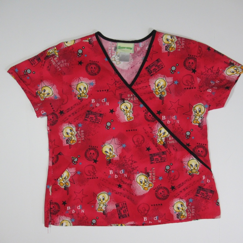 Looney Tunes Baby Tweety Bird Red Scrub Top Size Medium